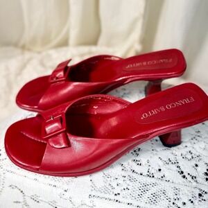 Franco Sarto Red Leather Buckle Kitten Heel Mules – Women's Size 6.5M